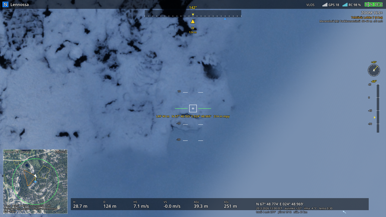 The zoom camera at 16×: a narrow field of view, the aircraft stopped for a look.
