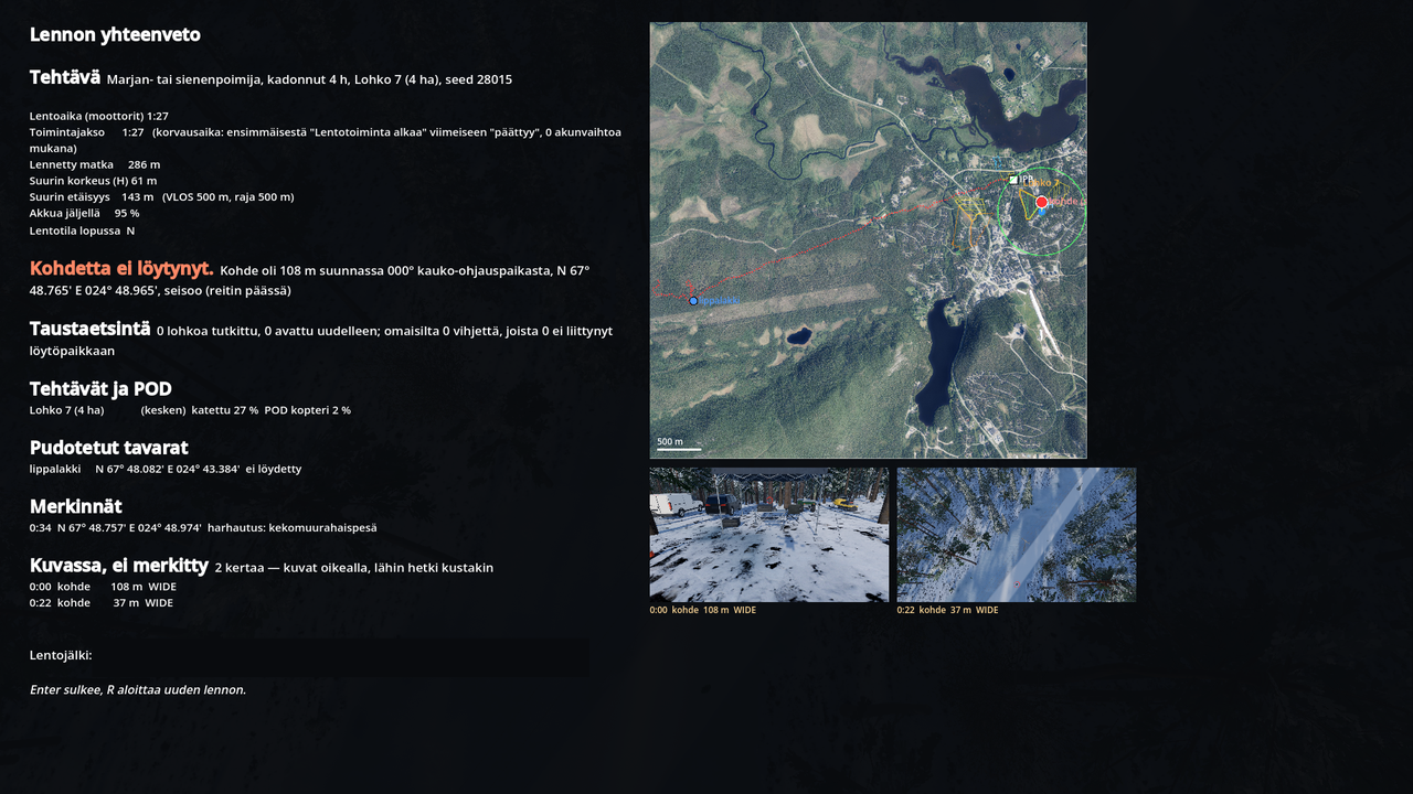 The debrief: flight track, the person and the finds on the map, missed moments as pictures.