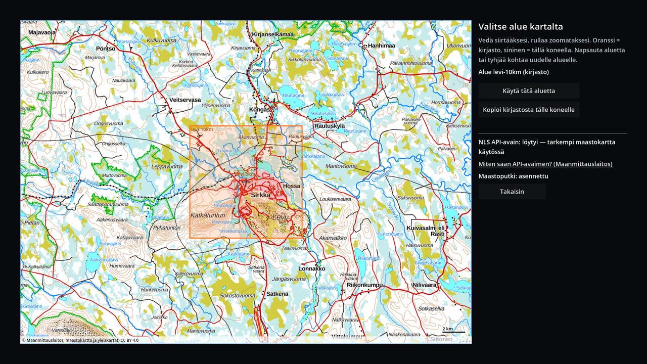 Maastokartta 1:250 000 lähennettynä.
